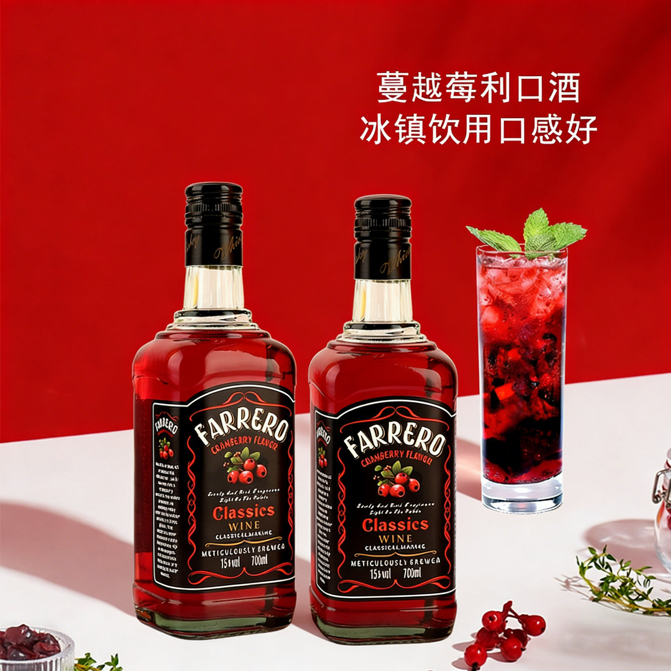 法列罗蔓越莓利口酒 微醺晚安酒女生果酒套装少女酒15度700ml 15度 700mL 2瓶 精品双支