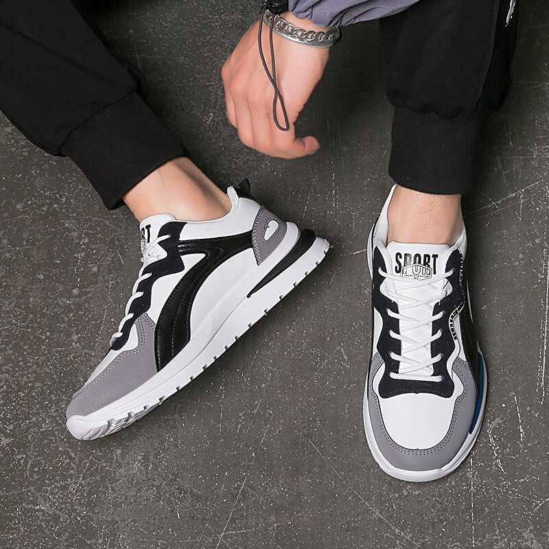 西域骆驼(VANCAMEL)鞋子男鞋2026秋冬季新款软底休闲鞋男士鞋百搭运动增高阿甘鞋 【官方正品 质量保证】白黑配色 42