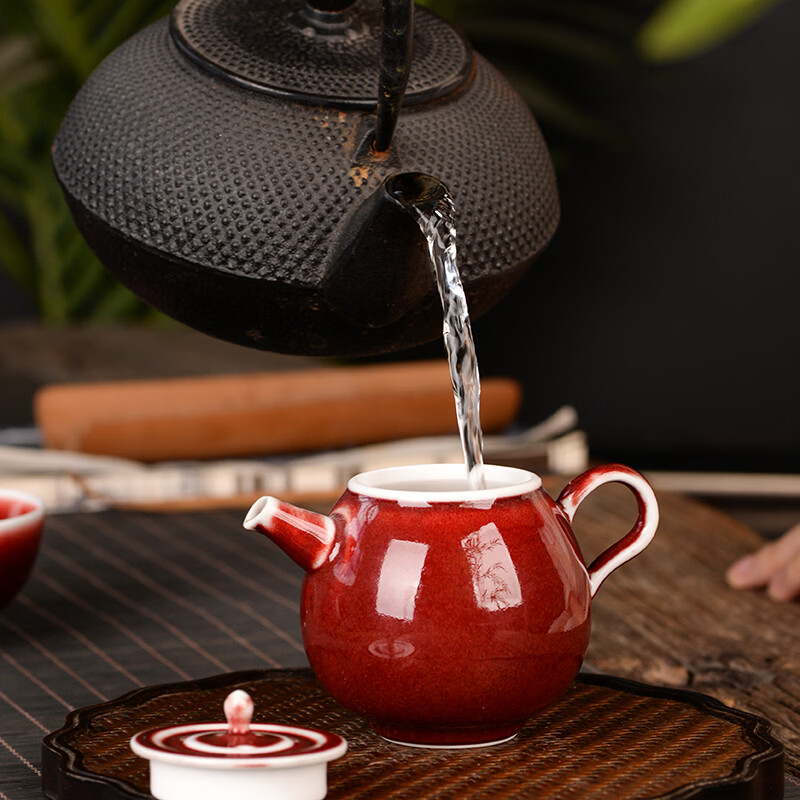 鋆钰郎窑红主人杯品茗杯陶瓷茶杯单杯个人专用茶盏景德镇功夫茶色釉 郎红壶