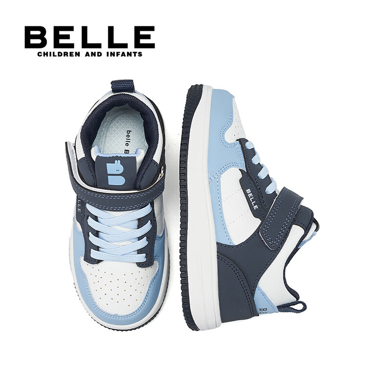 百丽童鞋儿童休闲鞋学生小白鞋26年春季新款皮面中大童鞋子男女童板鞋 蓝色【四季皮面】中帮 36 （建议拍小一码）