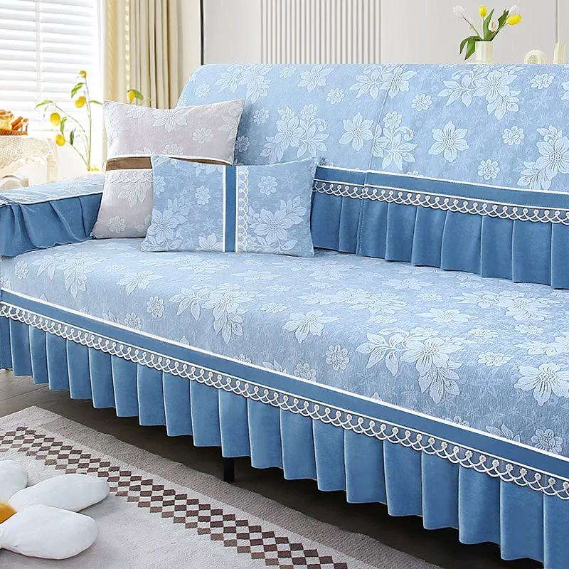 诸匠仕雪尼尔沙发垫轻奢高级感四季通用三座一贵妃沙发防滑坐垫套罩盖巾 花之恋-灰色 0cm 0cm 定做联系客服*