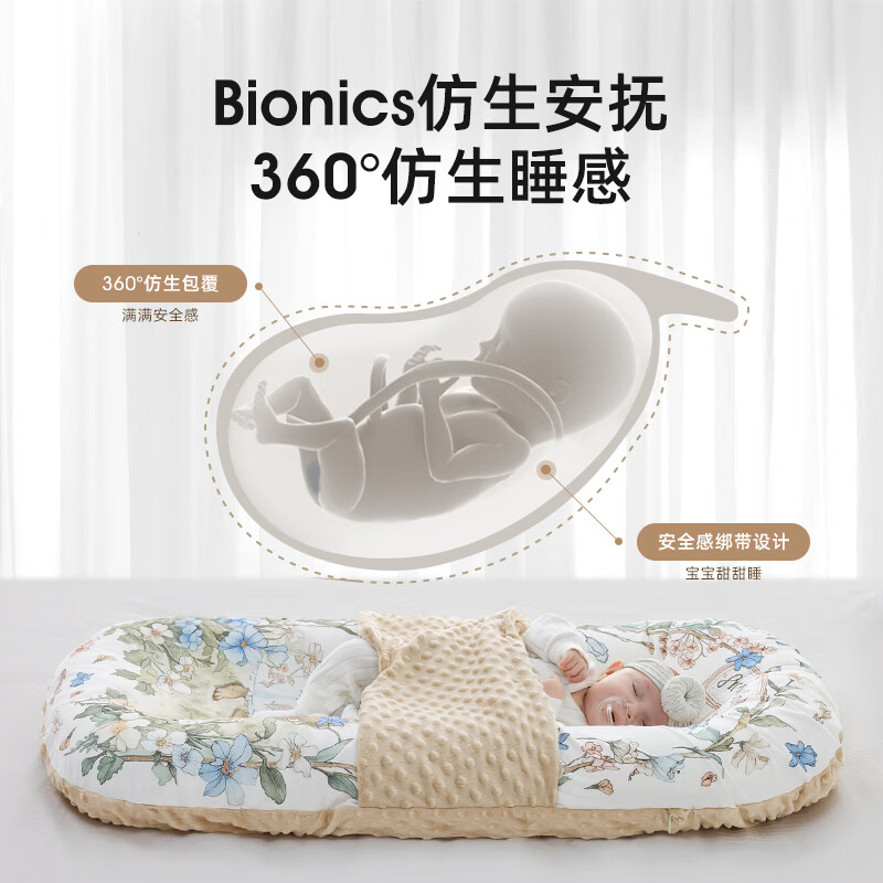 IMOMOTO婴儿斜坡枕床中床新生儿防吐奶防溢奶防呛奶防惊跳躺喂神器 0-1岁 贝拉果园 （可拆洗） 【AB双面设计 四季通用】