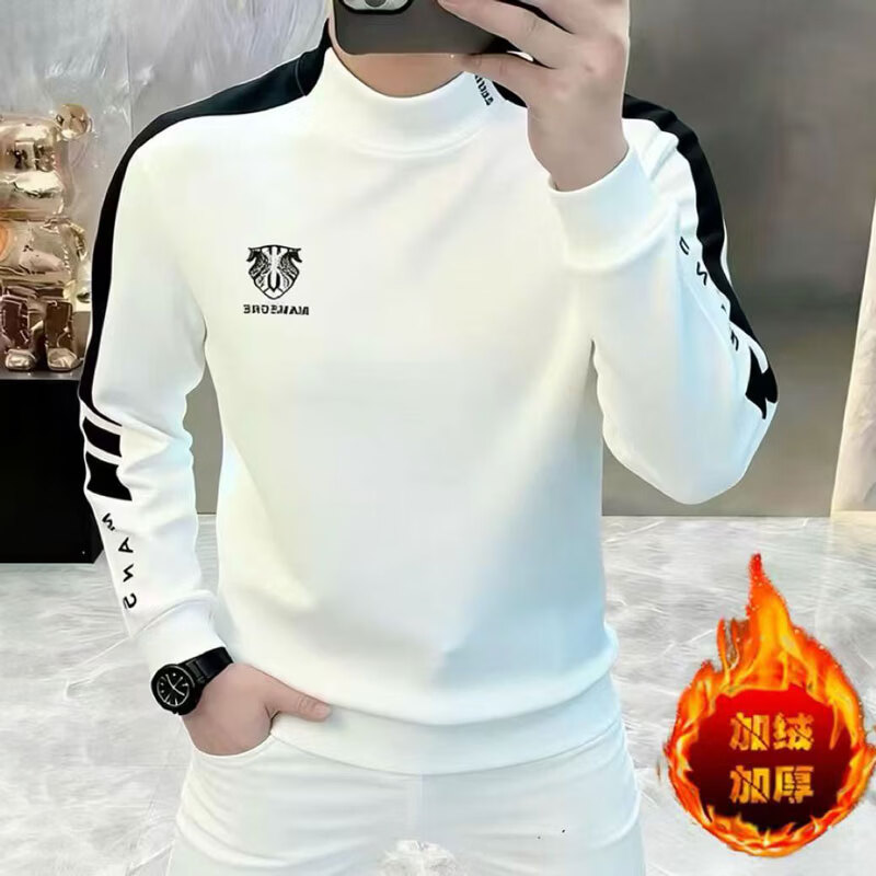 【轻奢】男士2026冬新款设计感轻奢重工艺圆领加绒打底长袖卫衣LQ 白色加绒 XL （135-150斤）