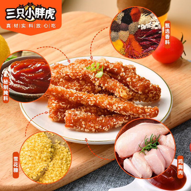 三只小胖虎雪花鸡柳鸡米花冷冻半成品家庭装600g商用劲爆鸡米花油炸小吃食材 雪花鸡柳600克*4袋