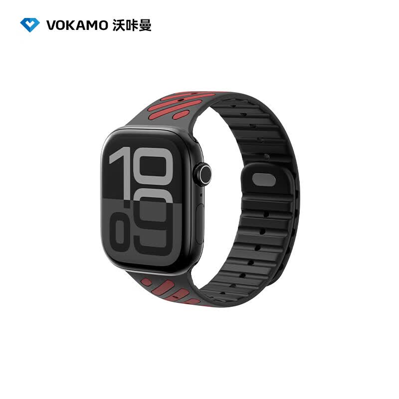 VOKAMO适用苹果S11手表iwatch10表带applewatch9磁吸S10硅胶S8腕带Ultra3运动8男7高级2026年新款夜光 黑色+橙色 44/45/46/49MM