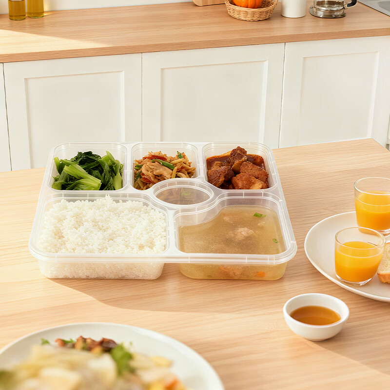 稷王谷1400ml平盖六格餐盒一次性饭盒多格外卖打包盒食品级带盖可微波 【六格餐盒】150套装