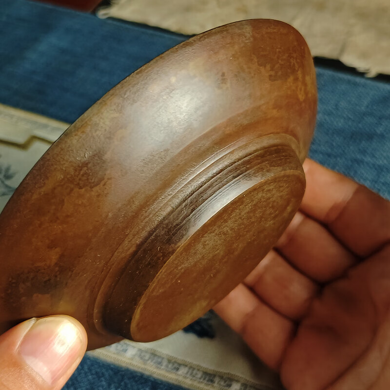 日式纯紫铜喜字双层小壶承干泡台茶垫锤纹做旧茶室防烫圆形杯垫 紫铜小寿字建水（咖色）