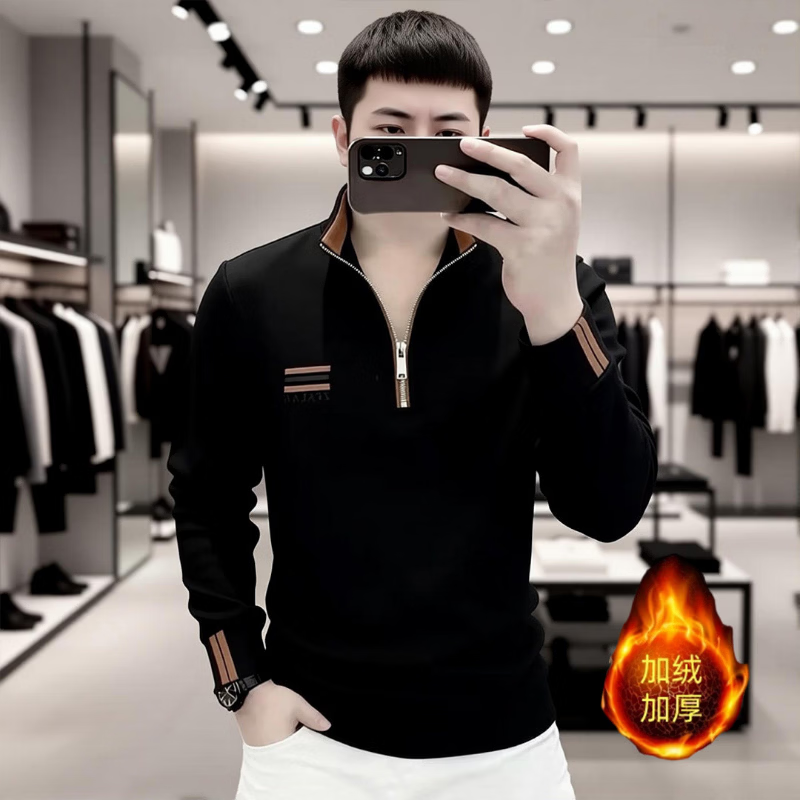 【轻奢】高档时尚空气层加绒加厚立领卫衣男士秋冬百搭3505 黑色 XL 【建议体重130-145斤】