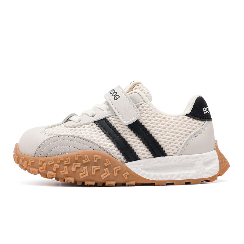 巴布豆童鞋男童秋款百搭舒适跑鞋2025中大童软底休闲鞋轻便儿童运动鞋女 米/黑61086(网面) 26 适合脚长15.6cm