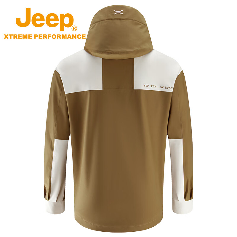 JEEP吉普三合一冲锋衣男户外外出登山服可拆卸防风防雨保暖摇粒绒外套 摩卡棕 XS/160/84B