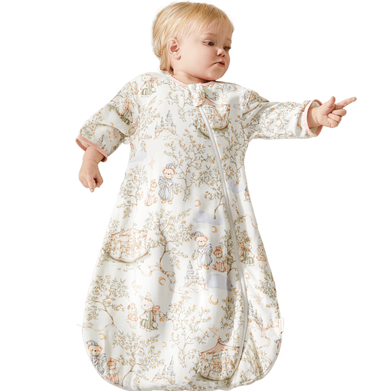 柯斯德尼（kidsneed）嬰兒睡袋春夏竹棉紗布寶寶睡袋防驚跳一體睡袋兒童防踢被前6后4 M