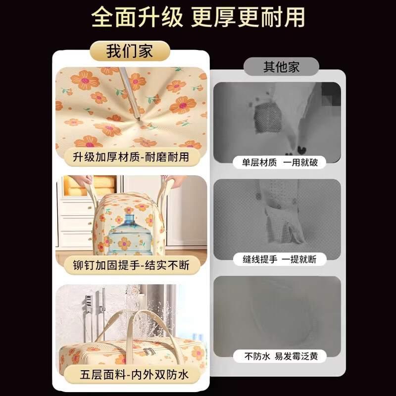 洁皇后搬家打包袋牛津布大容量衣物被子收纳袋子装衣服棉被行李袋整理袋 搬家打包只需一趟300#巨无霸-黄色【可装约18-21斤棉被