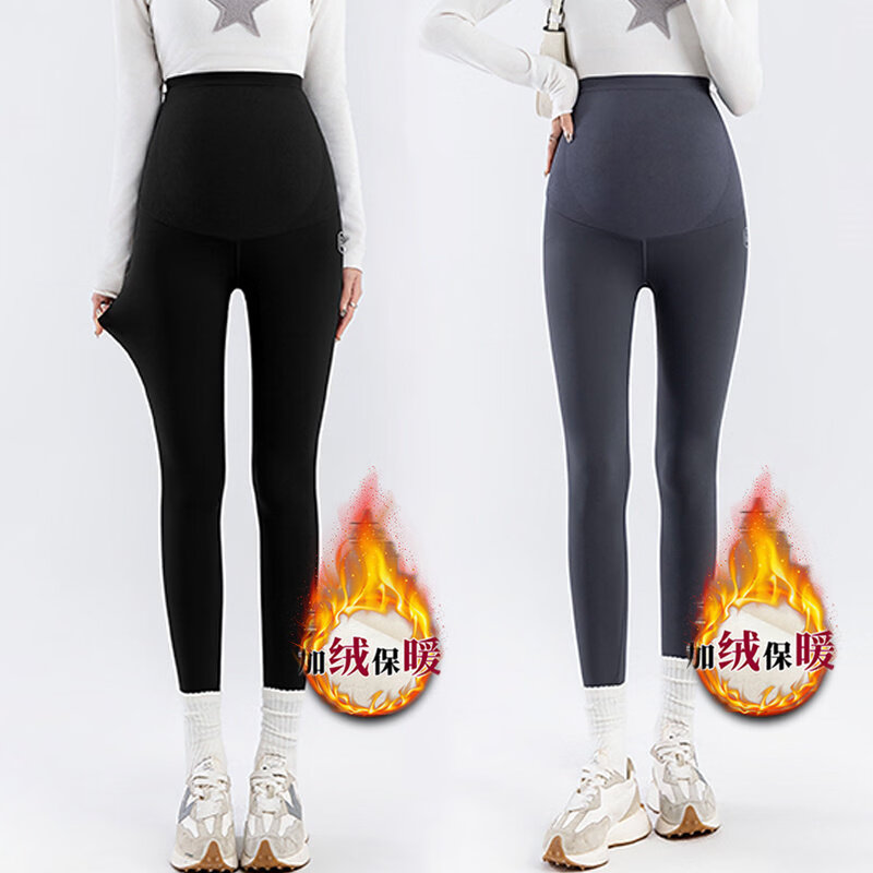 KETAOQI孕妇鲨鱼裤外穿打底裤春秋冬加绒加厚保暖托腹休闲瑜伽长裤子秋装 黑色加绒+深灰加绒 两条实惠装 M 110斤以内