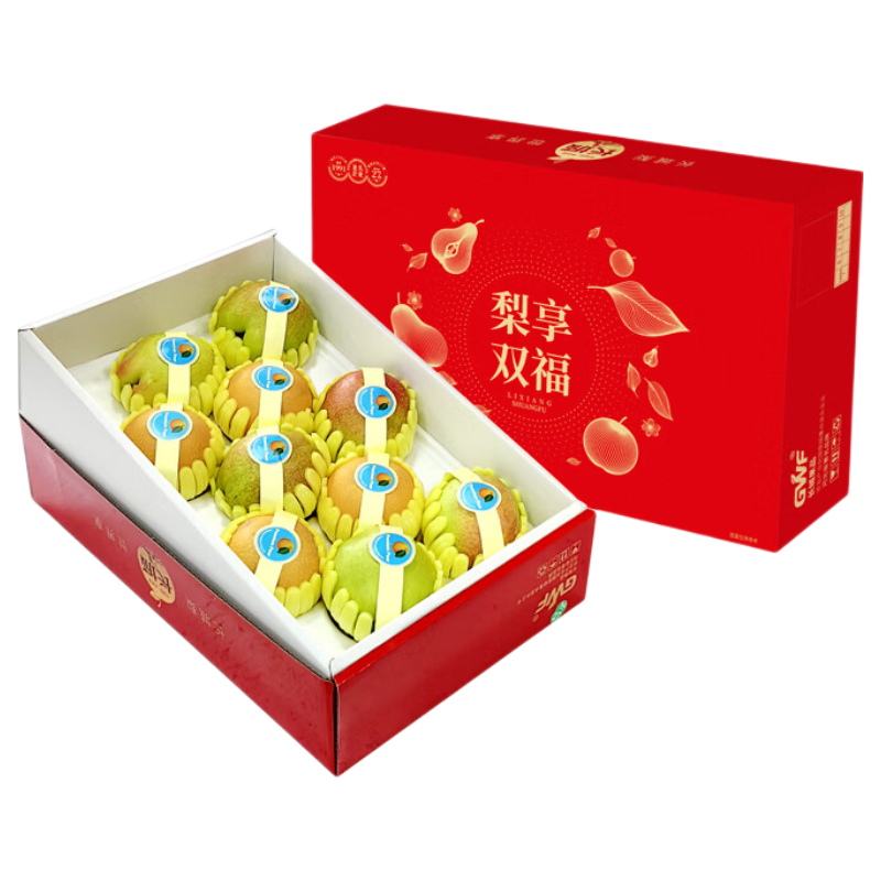 京鲜生 长城梨享双福礼盒 秋月梨+翡翠香梨 净重7斤 10粒 生鲜水果礼盒