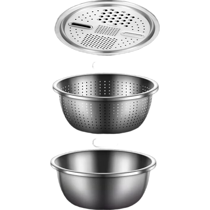 金汤银饺沥水篮厨房用品不锈钢洗菜盆三件套家用厨房用品沥水篮收纳盒 22cm刨丝盆