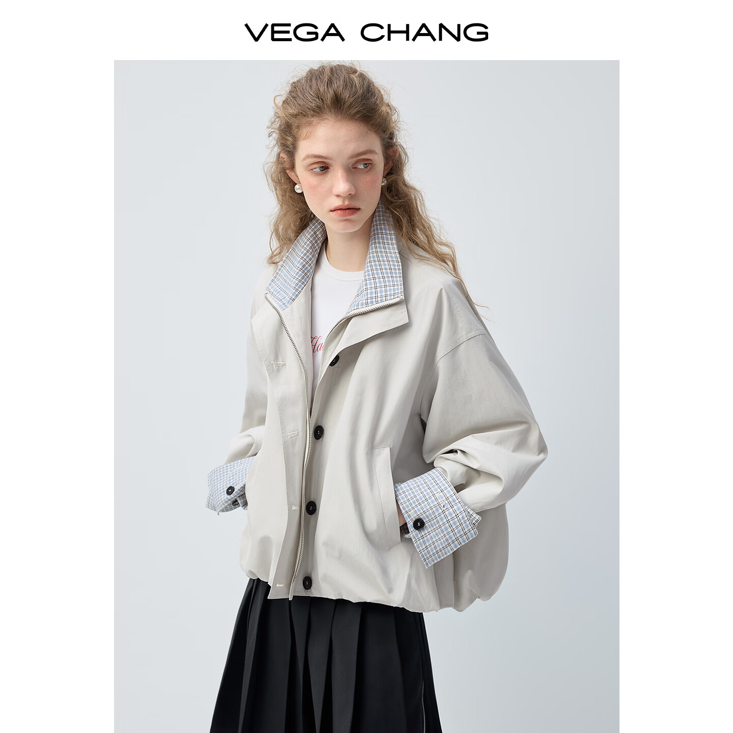 VEGA CHANG【莫顿学院】花苞型夹克外套女2026春高智风复古外套 晨雾灰 M 京东折扣/优惠券