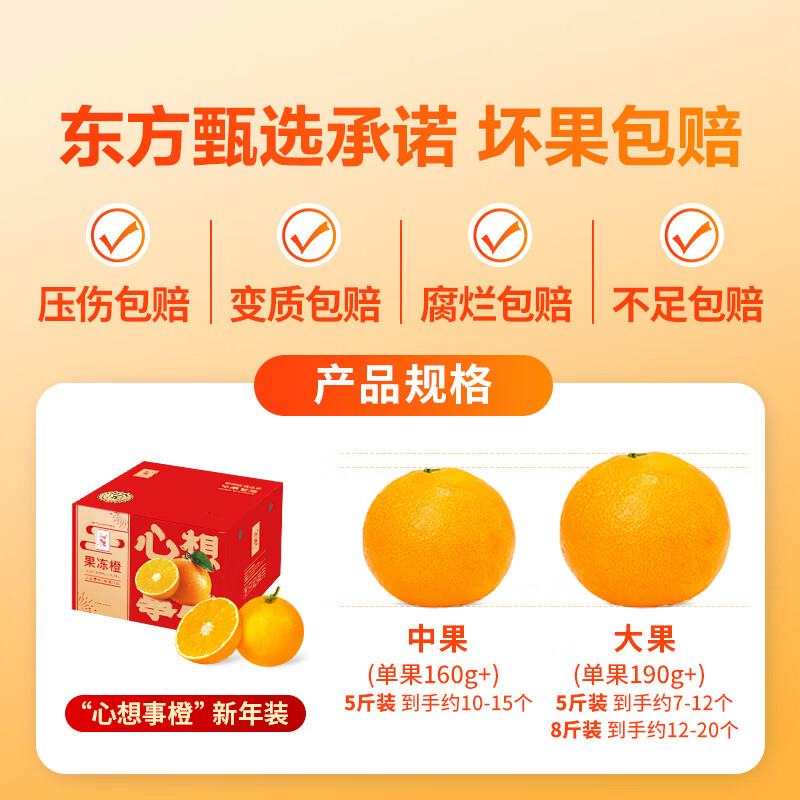东方甄选果冻橙橙子酸甜爆汁手剥橙新鲜应季水果坏果包赔过年年货 【5斤大果】单果190g+约7-12个 按重量发货有空托