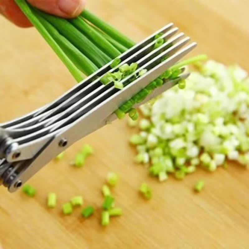 【优选直发】厨房多功能不锈钢三层五层葱花剪刀紫菜碎食剪强力多 五层绿色（插卡装