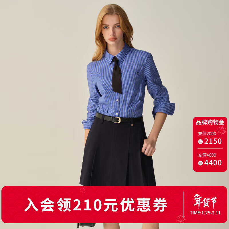 ELAND【小蛮腰】衣恋衬衫女短款棉质翻领通勤上衣2025秋季新款 蓝色(50)Blue S /160