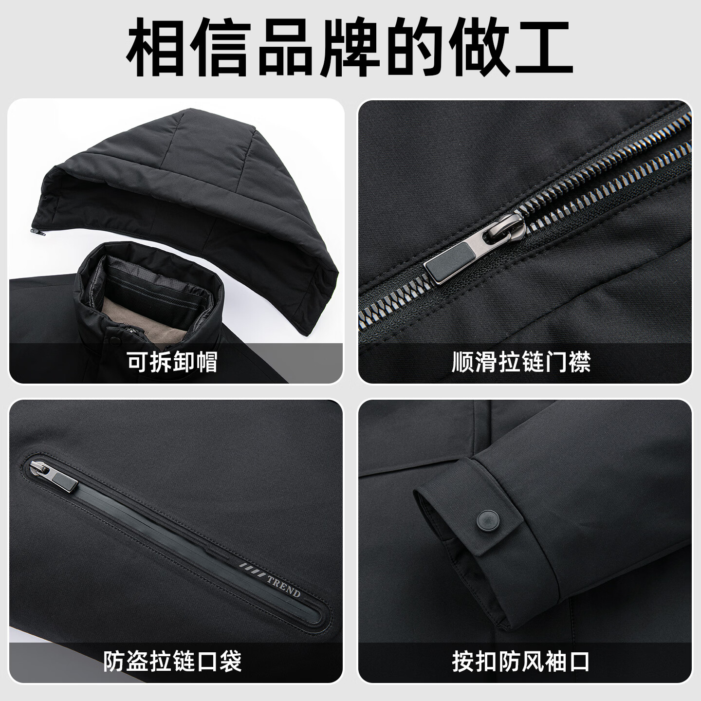 罗蒙(ROMON)【一衣多穿+鹅绒】羽绒服男新款中老年爸爸装加厚保暖干部装外套 25615黑色【连帽+可拆内胆】 M (170) 【建议100-120斤】
