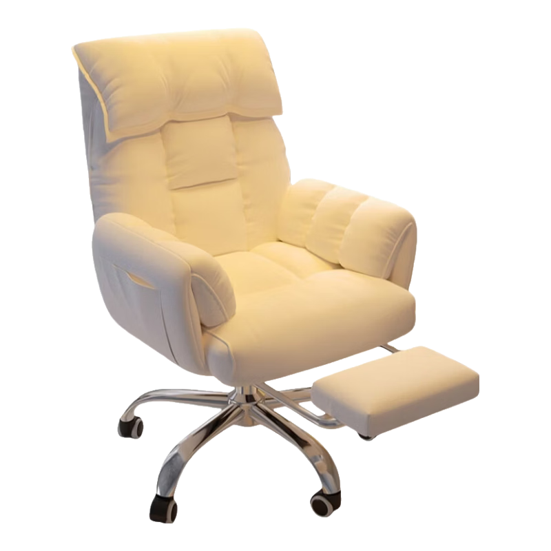 格田彩家用電腦椅舒適柔軟辦公椅可躺可升降人體工學椅子主播休閑電競椅 米白貓爪皮+腳踏【耐磨升級 真皮質感】