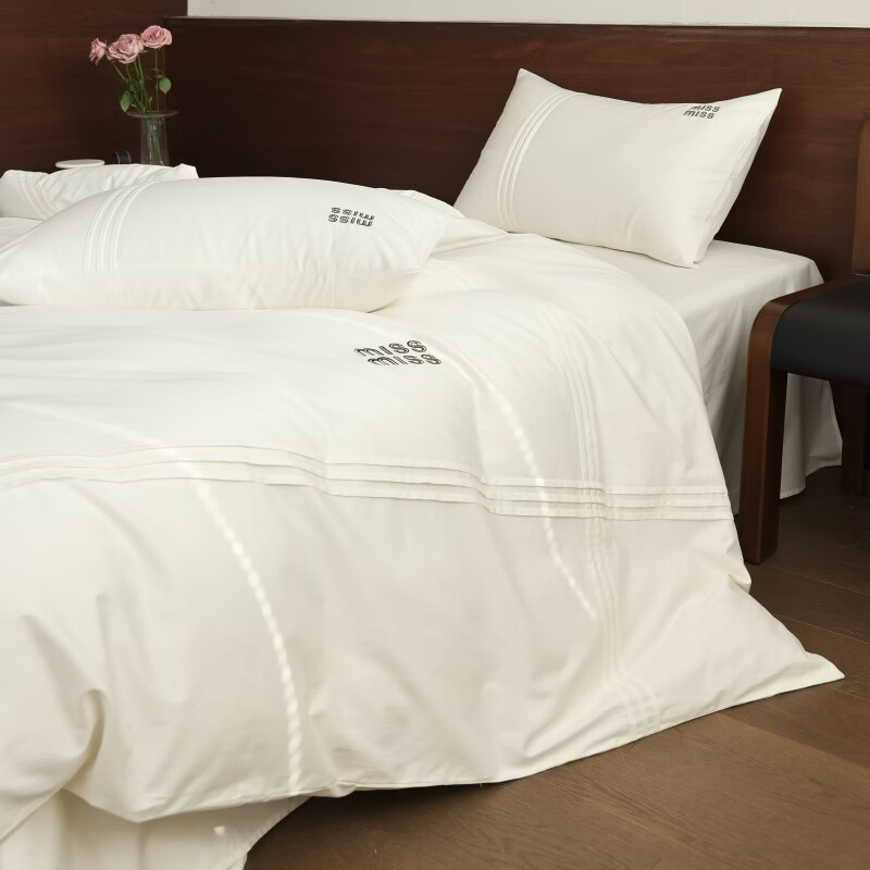 ROLAND LIVE轻奢高级感全棉四件套简约风裸睡被套透气四季纯棉床上用品套件 CS 全棉四件套-欢乐颂钢琴白 1.5米床 床单款 【被套200*230cm】