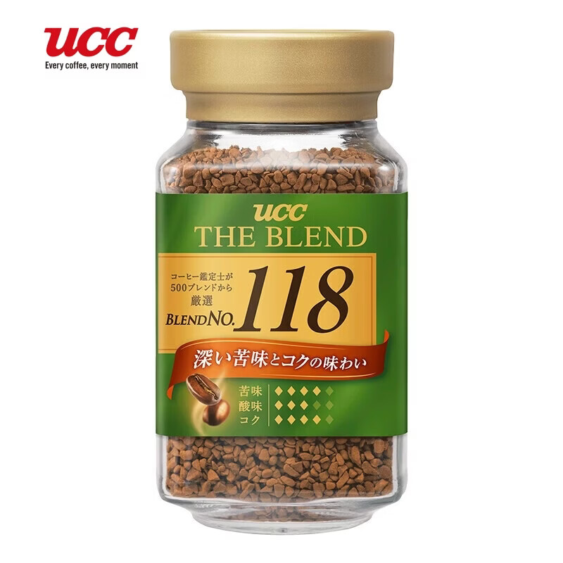 悠诗诗（UCC）日本进口117黑咖啡118速溶咖啡粉瓶装冻干纯苦咖啡美式稀缺90g装 118冻干黑咖啡90g*1瓶