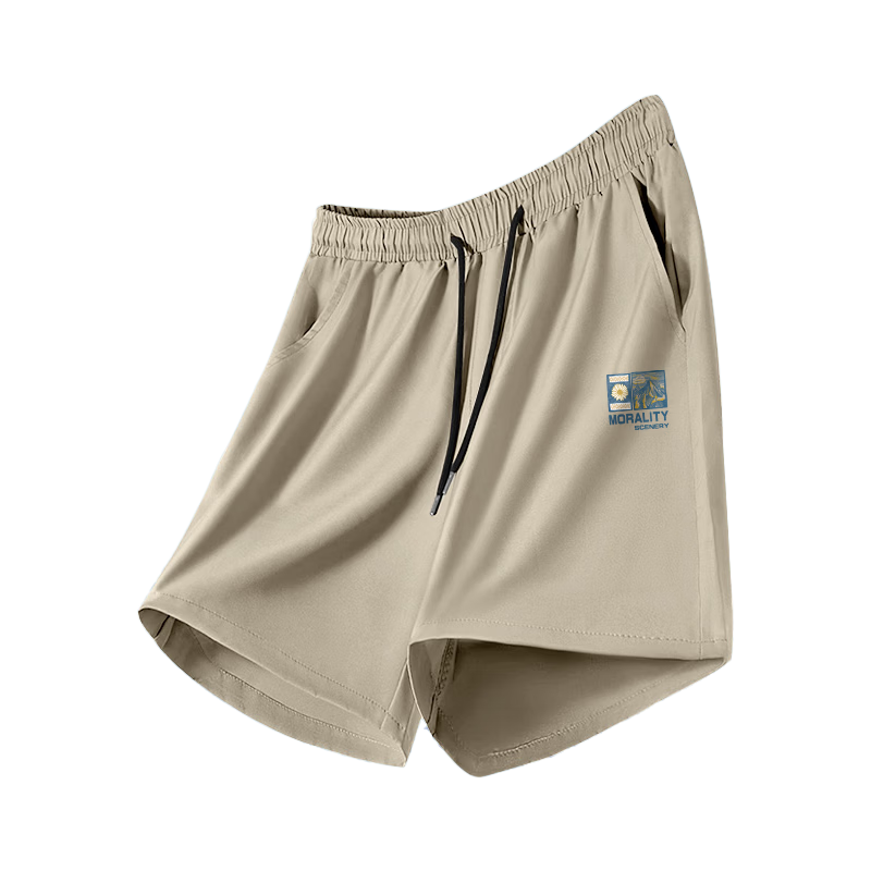 真维斯（Jeanswest）冰丝短裤男夏季凉感透气青少年户外运动速干休闲大码五分沙滩裤GW 军绿#山与花G 5XL