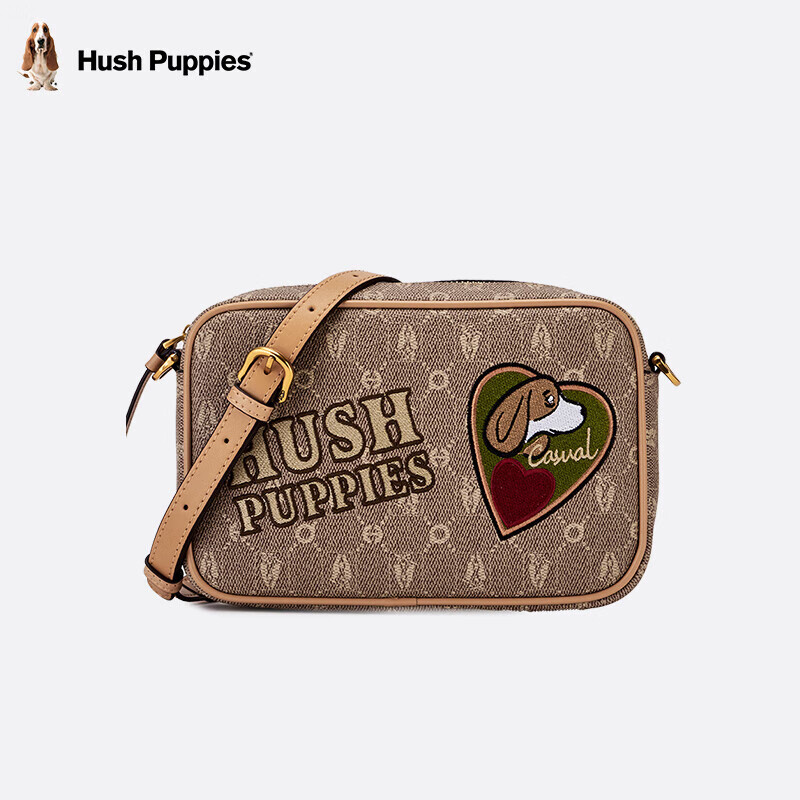 暇步士(hush puppies)斜挎包女经典印花包包女包活泼可爱小方包单肩包