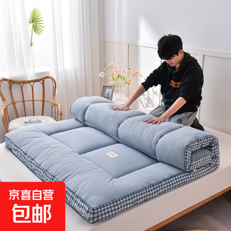 立体床垫床褥学生宿舍褥子垫榻榻米加厚床褥垫子可折叠租房软垫 蓝色【厚约10cm】 150X200cm