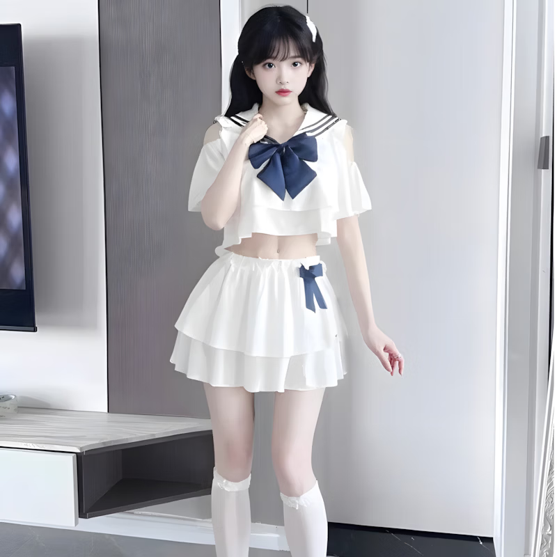 丽纱蓓儿情趣新款学生装性感水手服纯欲JK制服风小透软妹制服套装睡衣日系 白色千金套装【上衣+短裙】 均码 【80-120斤】