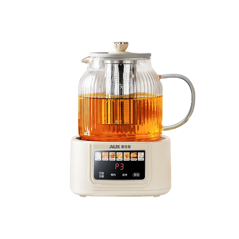奥克斯（AUX）养生壶全玻璃全自动恒温壶烧水壶煮茶器智能预约煮茶壶 办公室电水壶保温一体电热水壶轻音炖煮 1.2L 基础款【全玻璃0涂层】