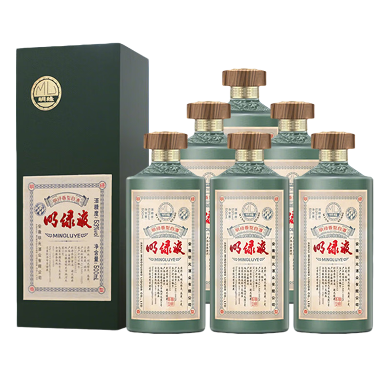 明光酒 明綠液（普綠） 明綠香型白酒  年貨送禮白酒 純糧酒 53%vol 500mL 6瓶 整箱裝