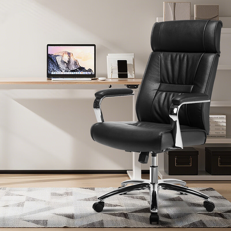 博泰 电脑椅头层牛皮老板椅可躺办公椅电家用人体工学椅子转椅92612黑