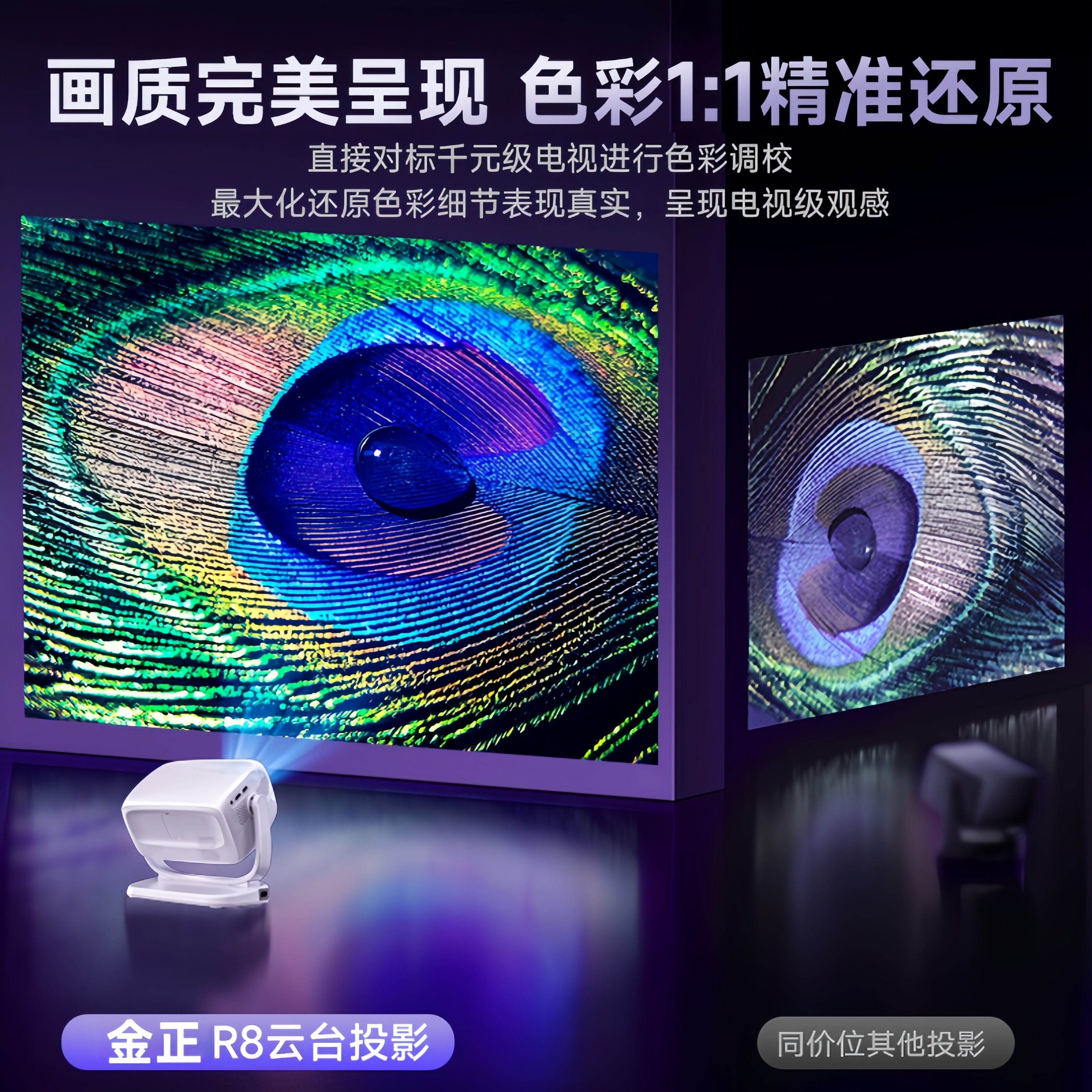 2026最新款投影仪家用超高清便携一体式云台投影机客厅卧室投墙无线投屏百寸大屏家庭影院 R8pro超清投影仪+自动对焦 高清超亮+白墙直投