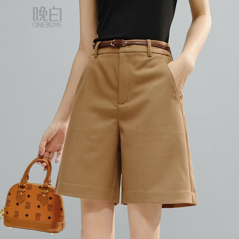 晚白【新品】2026年春款经典高腰裤子挺括利落遮胯显瘦直筒短裤女 驼色 26
