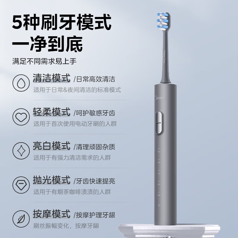 美的成人电动牙刷男女士专用180天长续航防水情侣款电动牙刷年会礼品情人节礼品生日礼物男 【店铺爆款】星空灰-180天长续航