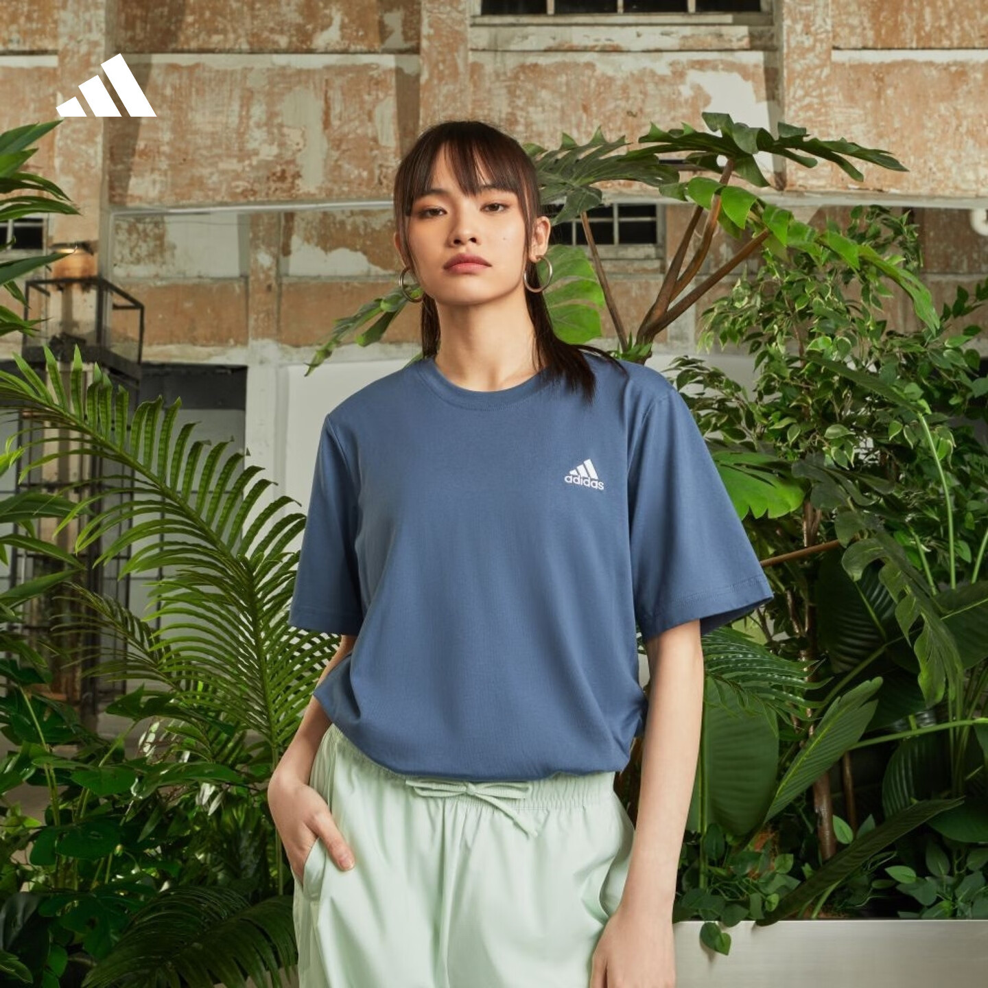 adidas情侣休闲纯棉上衣圆领短袖T恤男女夏季阿迪达斯官方轻运动 传奇墨水蓝   XXS  