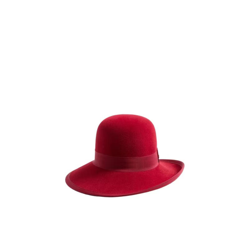 華倫天奴（Valentino）女士帽子防曬遮陽兔毛紅色戶外夏季禮帽優(yōu)雅 紅色 56