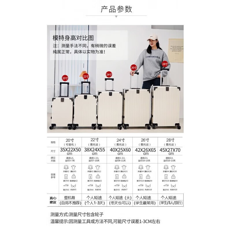 冇力新款行李箱铝框拉杆箱男女学生大容量密码箱高颜值旅行箱加厚皮箱 质感黑【钢钉加固铝框+加厚箱体】 28英寸