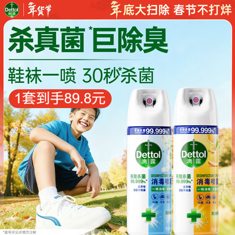 滴露消毒喷雾454ml*2鞋子除臭杀菌喷雾马桶消毒铃兰+柑橘春节大扫除