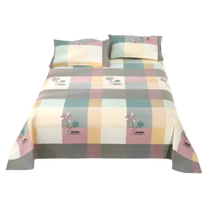 眷耐纯棉老粗布床单220x240cm单件加厚全棉单双人大尺寸大炕单家用 暖扇叶子【四季好用】 三件：大床单+2只枕套 350cm*240cm