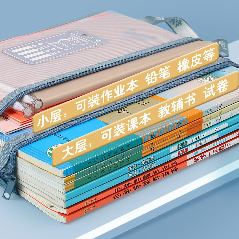 斯图（sitoo）A4学科科目分类袋拉链文件袋透明网纱收纳袋大容量小学生课本 双层试卷科目袋 双层网纱手提4只【语数英综】