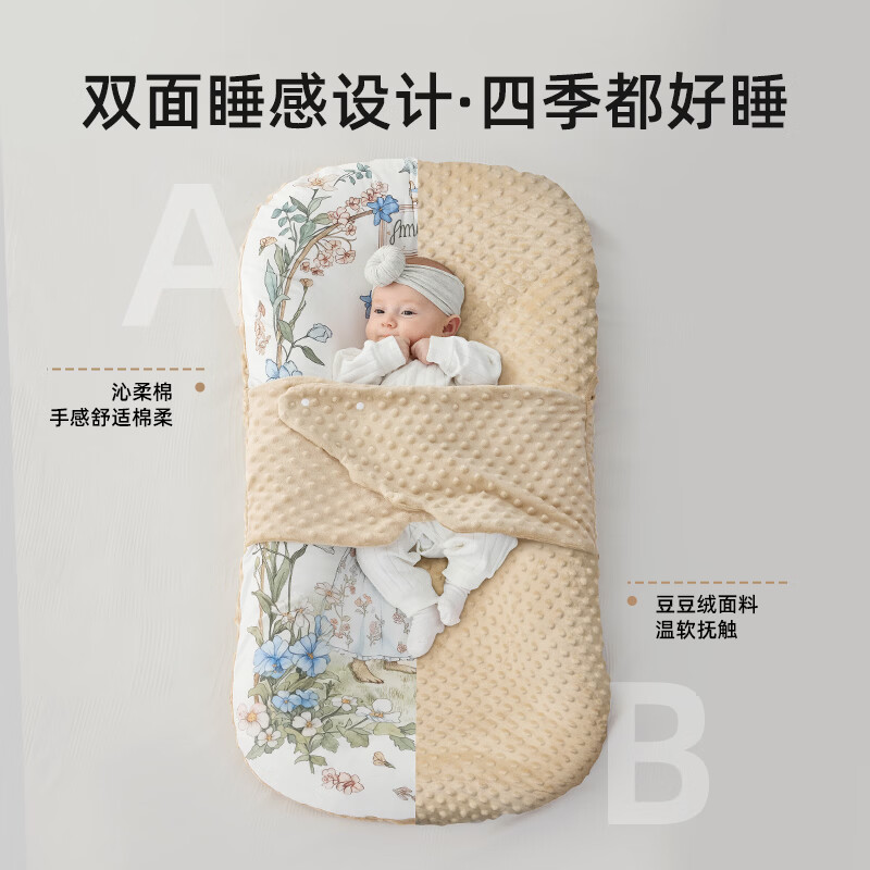 IMOMOTO婴儿斜坡枕床中床新生儿防吐奶防溢奶防呛奶防惊跳躺喂神器 0-1岁 贝拉果园 （可拆洗） 【AB双面设计 四季通用】