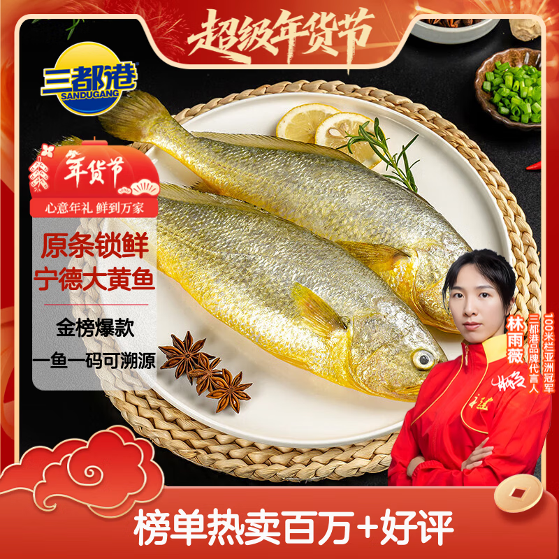 三都港 冷冻黄花鱼700g/2条装 宁德大黄鱼 深海鱼 生鲜鱼类 海鲜 年货