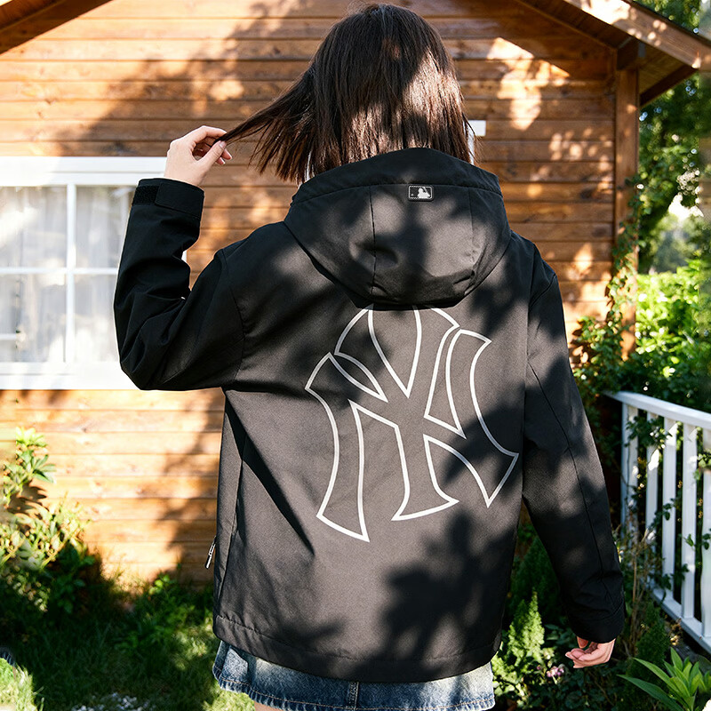MLB官方 男女同款26春季新款休闲背标复古三防夹克外套3AWJB0361 纽约洋基队/黑色 XS 160/84A