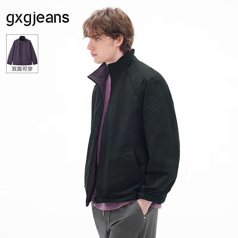 gxgjeans男装 双面穿工装风休闲宽松立领夹克外套男 26年春新品 黑色 L (175)