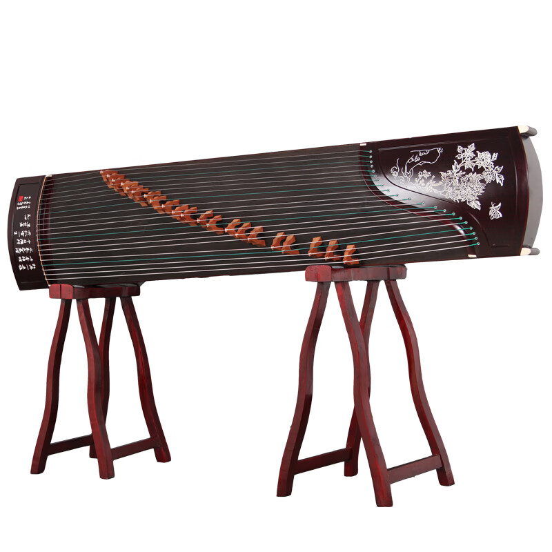 艾牧 古筝刻字 书法 泡桐木 烘烤 面板 成人实木骨粉刻花专业考级演奏 初学者练习带配件包弦指甲 GZ-216 蝶戏牡丹