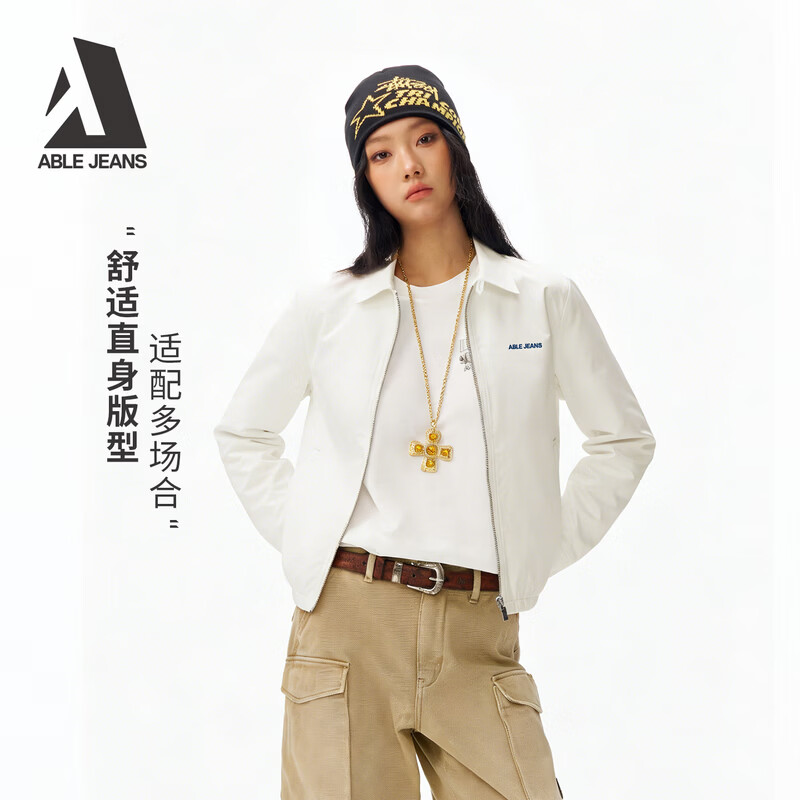 ABLE JEANS26春新款女装气质律政夹克高级感全棉短款外套上班通勤上衣927038 漂白 S /（100-110斤）