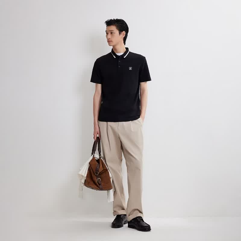 杰克·琼斯(JACK&JONES)男装26年凉感POLO衫男士翻领短袖T恤夏季潮流商务休闲高端半袖 E40黑色 常规 M 175